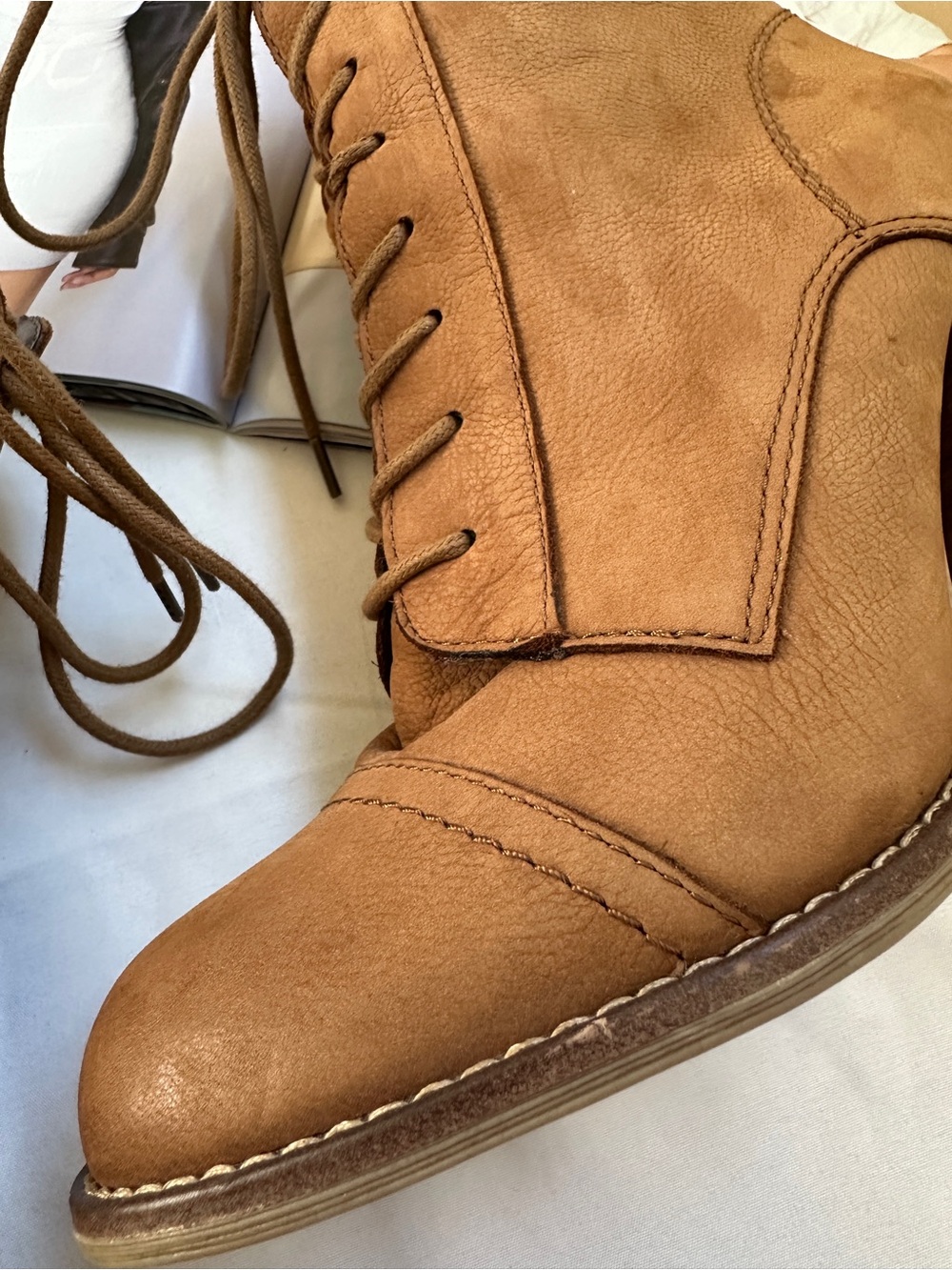 Aldo Brown Lace-Up Stacked Heel Ankle Boots - Picture 4 of 16